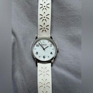 Folio white leather band watch